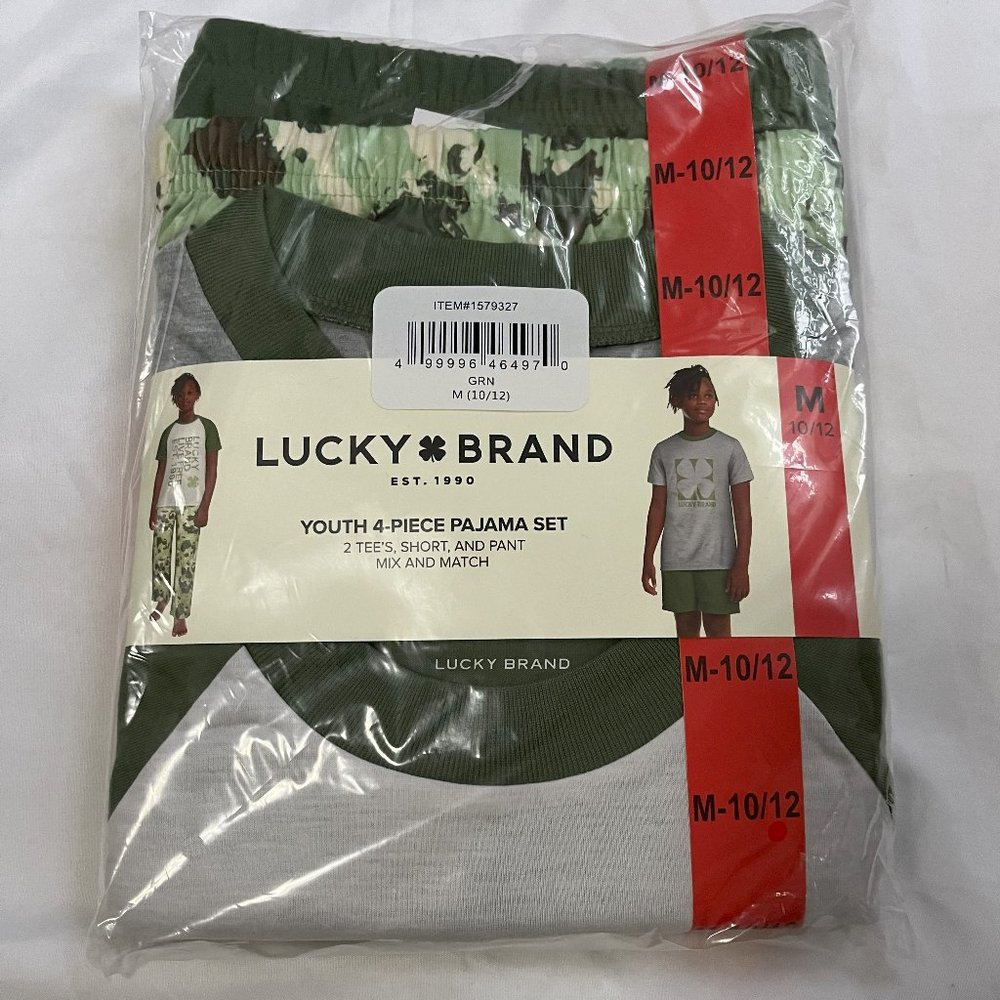 Lucky Brand Youth 4-piece Pajama Set, Green, Medium